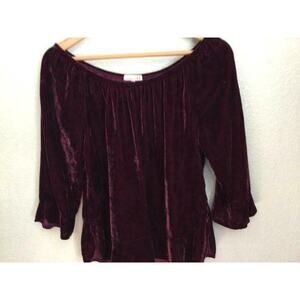 Maroon Velvet‎ Peasant Blouse Small Artisan Boho Long Sleeve Top
